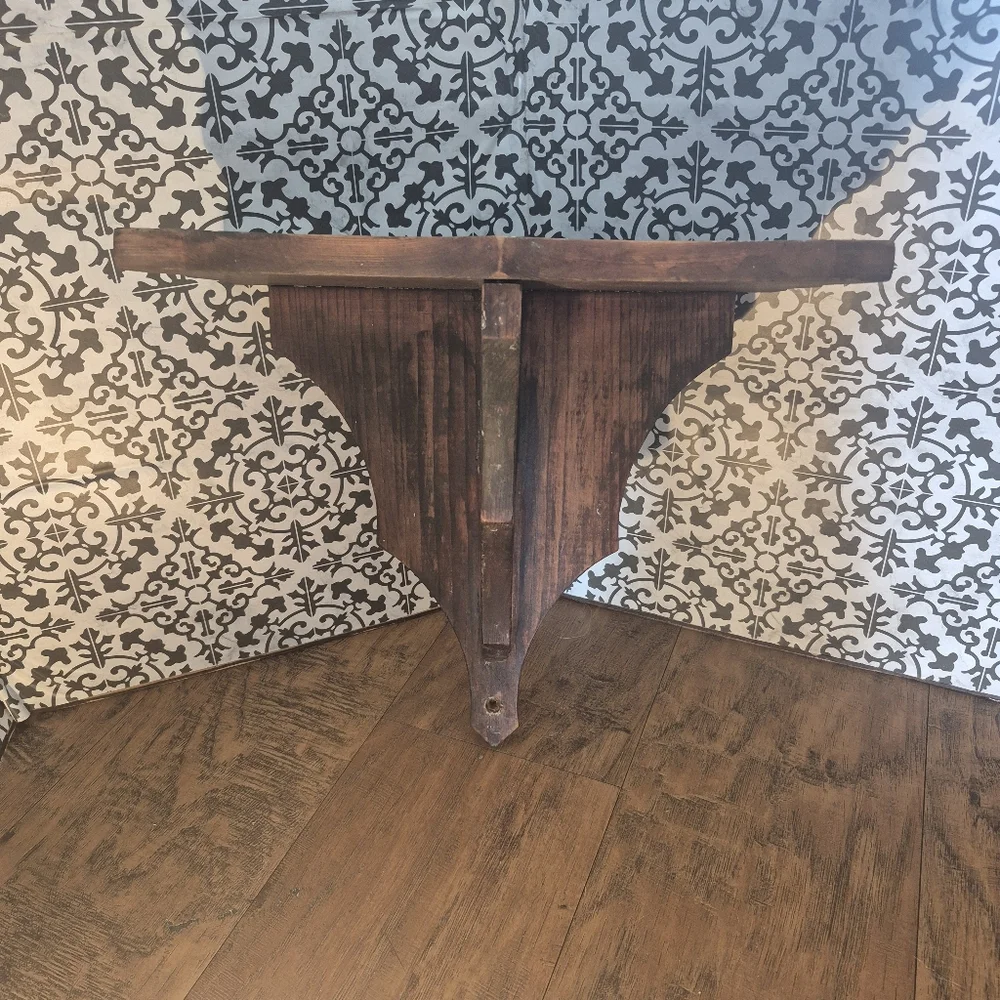 Rustic 1960's Wooden Shelf Wall Hanging Dark Stained 14'L 13.5'T 7.5D